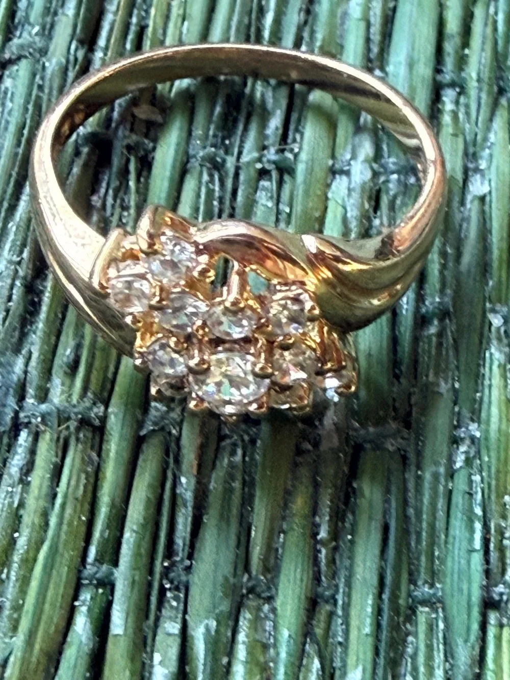 Vintage 925 Gold Vermeil Cubic Zirconia Diamond Cluster Bypass Ring